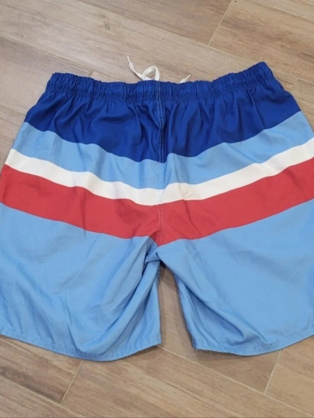 Mens Swim Short Trunks Board Elastic Waist, Pockets L Quick Dry Tropical/Patriot